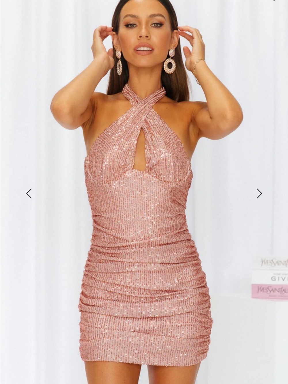 Hello Molly Rose Pink Sequin Twist Halter Mini Dress